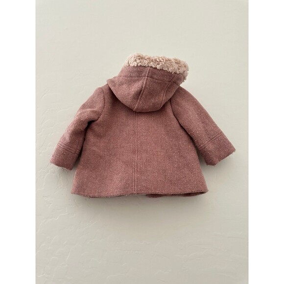 Zara Dusty Pink Lined Coat Jacket Hooded Faux Fur Baby Toddler Girl 12-18m - Picture 6 of 6